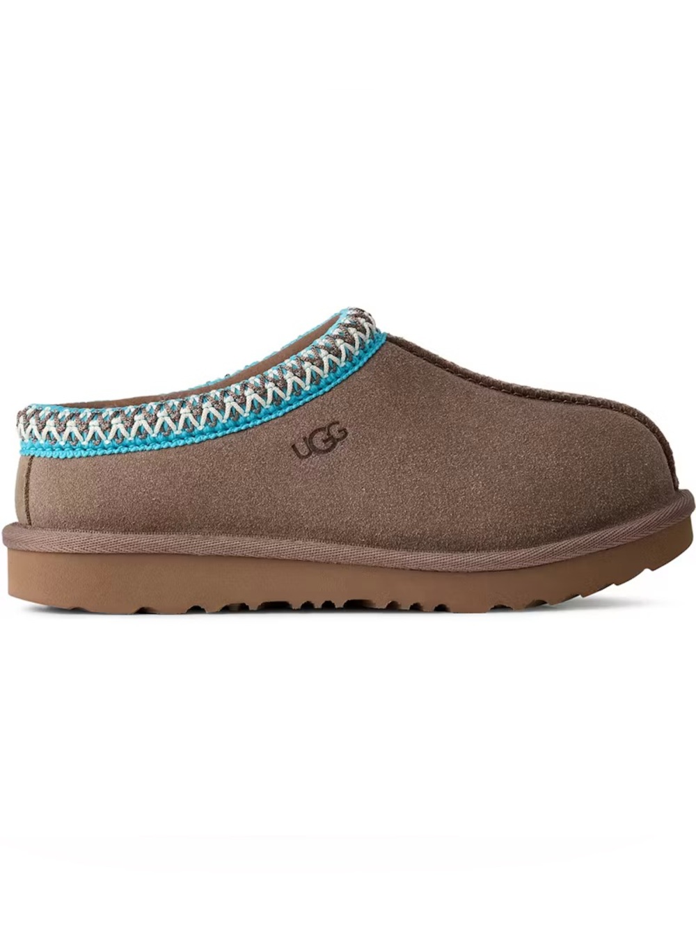 UGG 10 Tasman Brown Suede Slippers Turquoise Embroidered Trim Clog Shoes